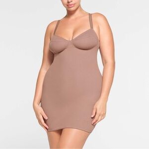 SKIMS Picot ribbed mini dress in Umber